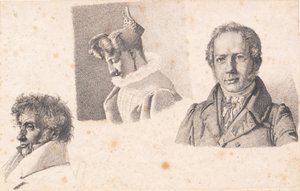 Folha com três retratos: Baker Master Købke, Sophie Krohn e N. Feilberg de Christen Købke
