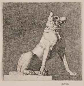 Um cachorro sentado atrás de uma antiguidade em Charlottenborg de Christen Købke