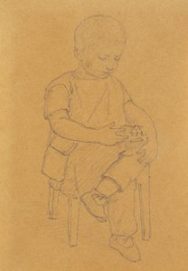 O filho do artista Peter, figura inteira, sentado com um animal ou um brinquedo de Christen Købke