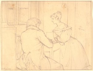 O pintor C.D.Gebauer desenha para a Virgem Margrethe Hahn de Christen Købke