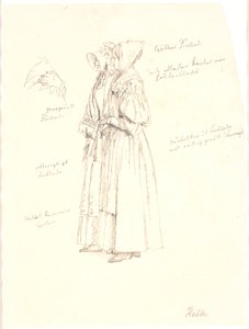 Estudo de desenho para as figuras femininas na pintura, Vista de Dosseringen por Sortedamssøen em direção a Østerbro de Christen Købke