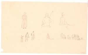 Duas linhas de esboços de figuras de Christen Købke