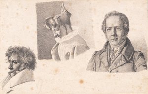 Folha com três retratos: Baker Master Købke, Sophie Krohn e N. Feilberg de Christen Købke
