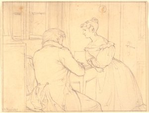 O pintor C.D.Gebauer desenha para a Virgem Margrethe Hahn de Christen Købke