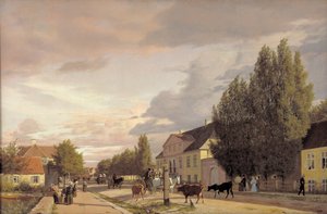 Vista de uma rua em Østerbro, nos arredores de Copenhague. Luz da manhã, 1836