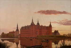 Palácio de Frederiksborg visto de Jægerbakken, à noite