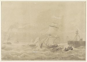 Mar agitado com navios à vela de Christiaan Cornelis Kannemans
