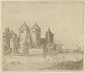 Vista de um castelo com um fosso de Christiaan Friedrich Ruppe