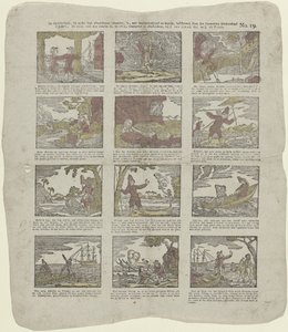 A história a que pertencem estas imagens é, muito legível e instrutiva, descrita pelo famoso amigo das crianças/Acampamento (...) (título no objeto) de Christiaan Jacob Schuyling