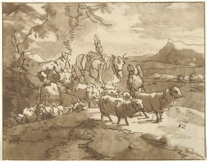 Paisagem com pastores e gado de Christiaan Josi