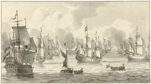 Seascape com frota de guerra