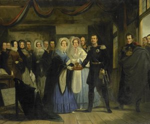 A Princesa de Orange Recebendo Alexandre II (1818-1881), Grão-Duque e Herdeiro do Trono da Rússia, na Casa do Czar Pedro em Zaandam, 17 de abril de 1839 de Christiaan Julius Lodewijk Portman