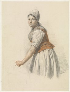 Mulher em pé com balde, à esquerda de Christiaan van Geelen jr.