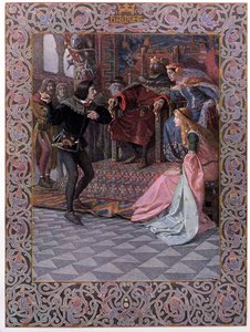 Hamlet diante do rei Cláudio, a rainha Gertrude e Ofélia, cena de &39;Hamlet&39; por William Shakespeare (1564-1616) c.1900