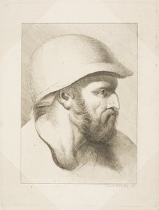 Cabeça de homem barbudo com capacete de aço de Christian Frederick Köhlitz