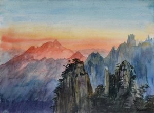 Luz de Buda - Montanha das Rosas ao nascer, 2015 (aguarela sobre papel) de Christian Furr