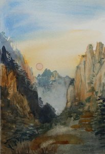 Sol cor-de-rosa - montanhas amarelas, 2015 (aguarela sobre papel) de Christian Furr