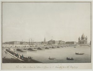 Vista da Ponte de São Isaac em Petersburgo - Christian Gottlieb Hammer (1779-1864). Gravura, aguarela, antes de 1820. Museu Estadual de História de São Petersburgo
