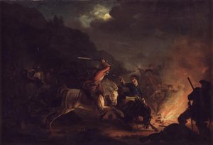 Escaramuça à noite entre a cavalaria norueguesa e sueca de Christian Holm