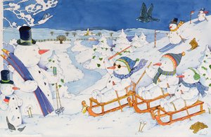 Snowmen Tobogganing de Christian Kaempf