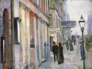 A esquina da rua Karl Johan e Dronningens (Queens) (óleo sobre tela) de Christian Krohg