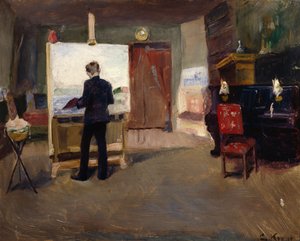 O pintor Nils Hansteen no seu estúdio de Christian Krohg