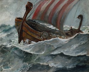 Navio viking com mau tempo de Christian Krohg