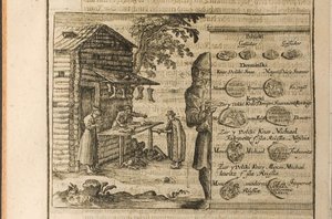 Dinheiro e comércio de Moscovo Ilustração de Viagens para o Grão-Duque de Moscovo e o Rei de de Christian Lorenzen Rothgiesser