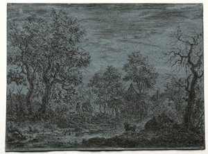 Um rio pequeno no primeiro plano com uma vaca e uma cabra, 1744. de Christian Ludwig von Hagedorn
