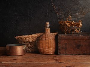 Natureza morta numa cozinha rústica