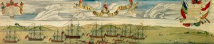 Uma visão em perspectiva do bloqueio do porto de Boston, c.1768 (wc no papel) de Christian Remick