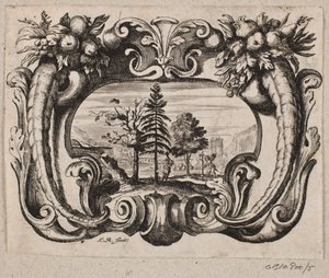 Emblema com um jardineiro e um cupido plantando uma árvore de Christian Rothgiesser