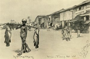 Cena de rua em uma vila de pescadores, Mutwal, Ceilão, 1898. de Christian Wilhelm Allers