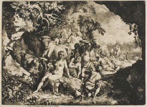 Ninfas tomando banho perto de uma caverna de Christian Wilhelm Ernst Dietrich