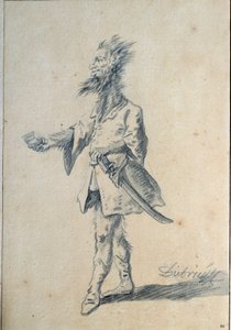 O homem selvagem Caricatura retratando um homem monstruoso com um pescoço longo e peludo e orelhas fendidas. Lavis por Christian Wilhelm Ernst Dietrich (1712-1774) Sol do século XVIII. 0,3x0,2 m Paris, musee du Louvre