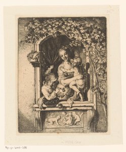 Mulher com crianças na janela decorada de Christian Wilhelm Ernst Dietrich