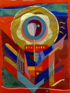 Anjo vermelho, c. 2005 (têmpera de ovo sobre painel revestido a gesso e folha de ouro)