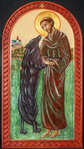 São Francisco e o Lobo, 2004 (têmpera de ovo, madeira, folha de ouro)