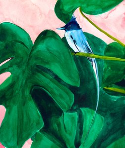 Pássaro tropical na folha de monstera de Christine Lindstrom