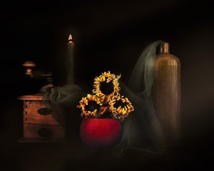 Girasóis Secos à Luz de Velas de Christine SUISSIA