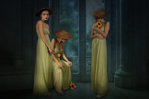 Mulheres, Girassóis, Janela Chuvosa de Christine von Diepenbroek