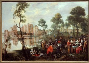 Lanche num Gallant Scene Park. Pintura de Christophe Van der Lamen (1606-1651)
