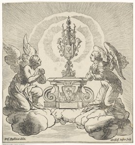 Dois anjos adoram o anfitrião de Christoffel Jegher