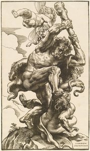 Hércules lutando contra a fúria e a discórdia de Christoffel Jegher after Sir Peter Paul Rubens