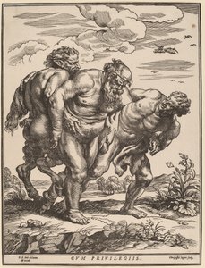 Sileno acompanhado por um sátiro e um fauno de Christoffel Jegher after Sir Peter Paul Rubens