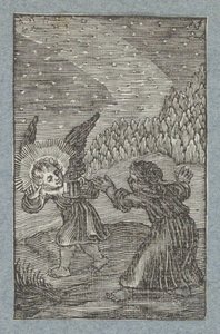 Anjo com lanterna mostra à criança o caminho
Pia Desideria (título da série) de Christoffel van Sichem (II)