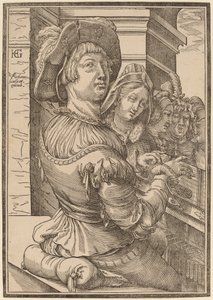 Um jovem tocando um saltério de Christoffel van Sichem I after Hendrik Goltzius