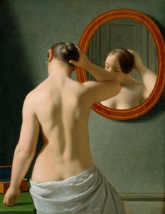 Uma mulher nua a pentear-se diante de um espelho de Christoffer Wilhelm Eckersberg