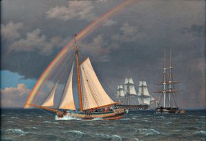Dinamarquês: Arco-íris no mar com alguns navios de cruzeiro Arco-íris no mar com alguns navios de cruzeiro de Christoffer Wilhelm Eckersberg