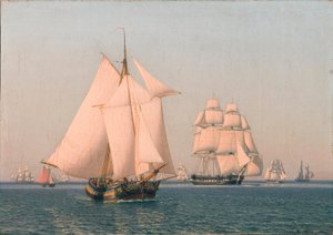 Navios navegando com uma brisa suave em uma tarde clara de verão de Christoffer Wilhelm Eckersberg